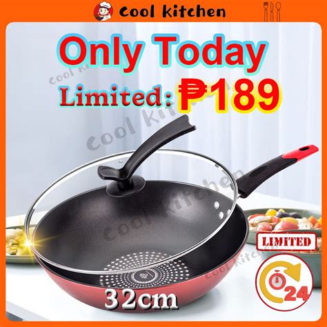 32cm Non Stick Wok Pan Diamond Red Frying Pan Kitchen Iron Frying For Gas Stove Induction Cooker