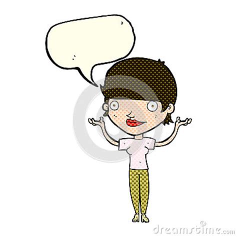 Cartoon Woman Holding Arms In Air With Speech Bubble Stock Illustration Illustration Of Hand