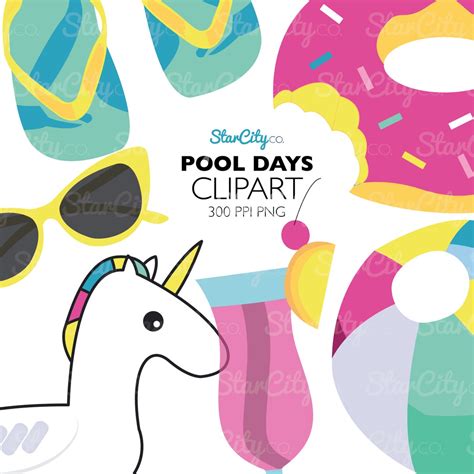 Pool Clipart Summer Clip Art Pool Graphics Sunglasses - Etsy