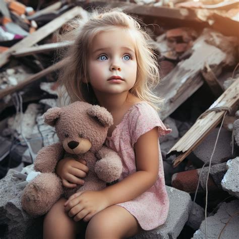 Conmovedor De Una Niña Pequeña Retratando El Peaje Emocional De La Guerra Se Encuentra Frente Al