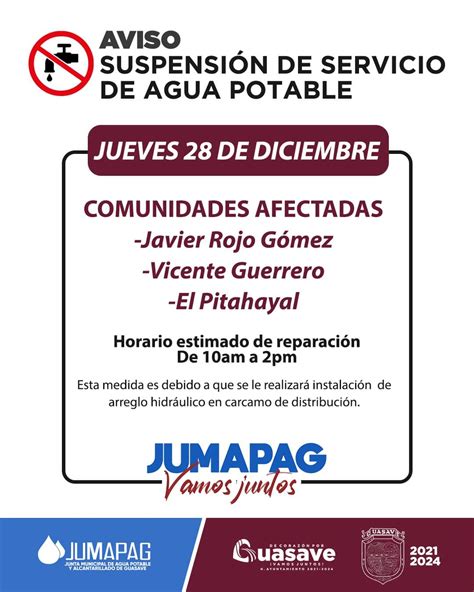 Este Jueves Jumapag Suspender El Servicio De Agua En Algunas Comunidades