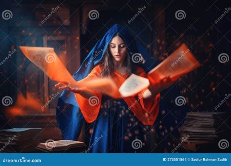 Fantasy Fictional Woman Witch Magician In Hood Holds In Hands Stock Illustration Illustration