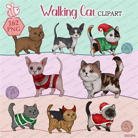 Walking Cat Clipart, Cute Cat Clipart, Cat Breeds Clipart, Pet Lovers ...