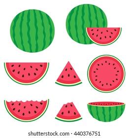 Fresh Juicy Whole Watermelons Slices Stock Vector Royalty Free