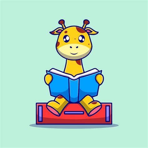 Kostenlose Vektor Niedliche Giraffe Liest Buch Cartoon Symbol