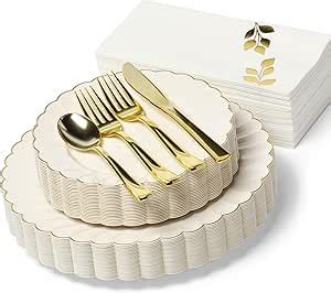 By Madee Pcs Scalloped Gold Plastic Plates For Party Disposable