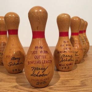 Lot of 9 Vintage Mini Bowling Pins Awards Tuesday Morning Coffee ...