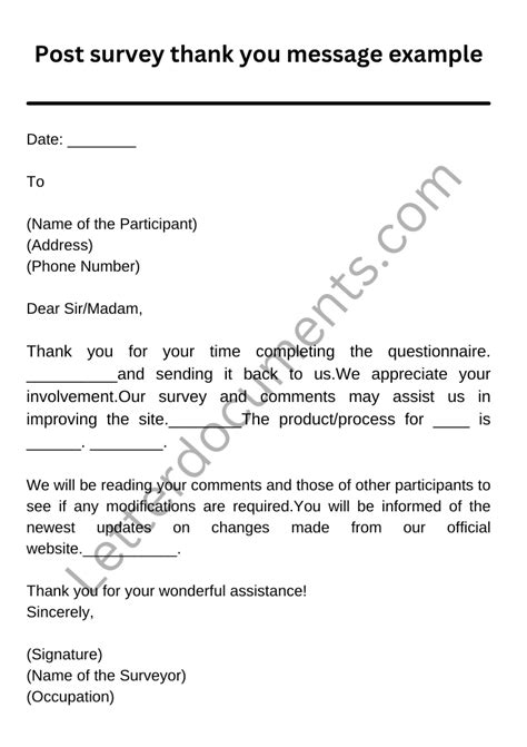 Post Survey Thank You Message Example Letterdocuments