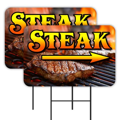 Steak 2 Pack Double Sided Yard Signs 16 X 24 With Metal Stakes Made