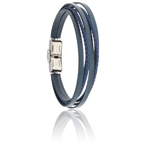 Bracelet acier cuir tressé bleu italien Apollon Ocarat