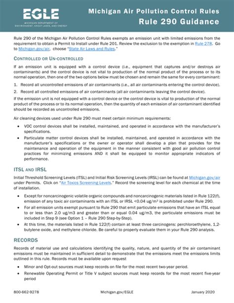 Michigan Michigan Air Pollution Control Rule 290 Guidance Fill Out