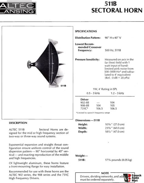 Altec Lansing VOTT 511B 511 B Sectoral Horn Lens Photo 4030869 US