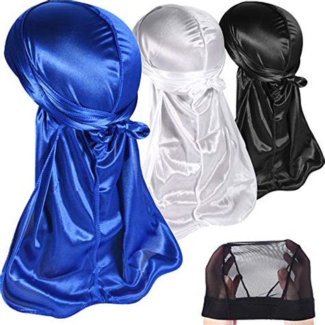 3pcs Silky Durags Pack For Men Waves Satin Doo Rag Award 1 Wave Cap L