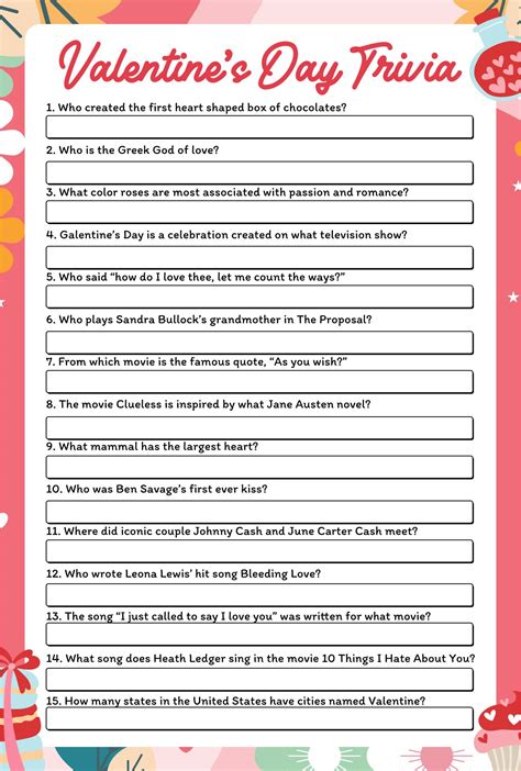 Valentine Trivia Quiz Printable