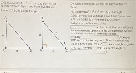 Solved Given Abc With A B C And Right Def Complete The Missing