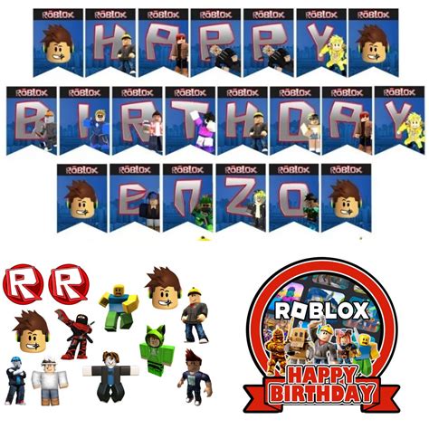 Roblox Theme Birthday Party Banner Cupcake Cake Topper Decoration