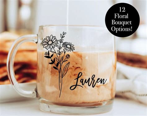 Birth Month Mug Birth Flower Mug Glass Coffee Mug Custom Mug