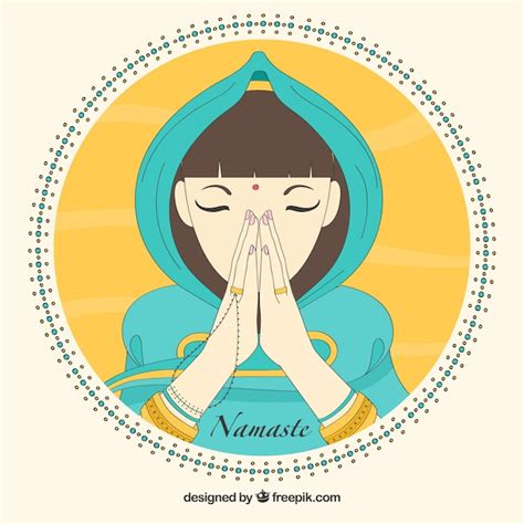 Download Vector Namaste Greeting Background With Flowers In Flat