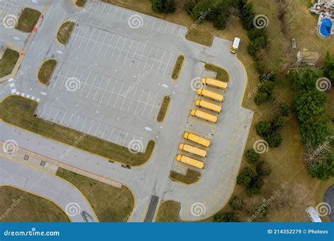 School Buses in the School Parking Lot Stock Image - Image of public, american: 214352279