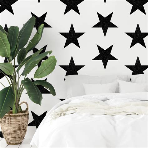 Black and White Stars Wallpaper Geometric Self Adhesive Wall - Etsy