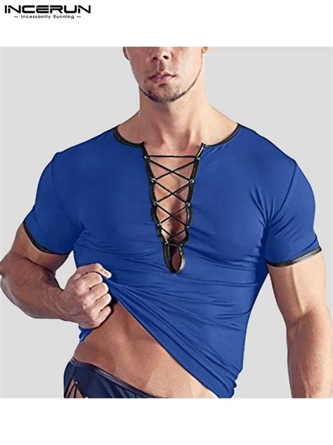 Incerun Camiseta De Manga Corta Con Cuello En V Para Hombre Ropa De Calle Sexy Con