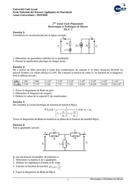 02 TD 2 Cours Et Exercices Notes 1 Electronique Et Techniques De