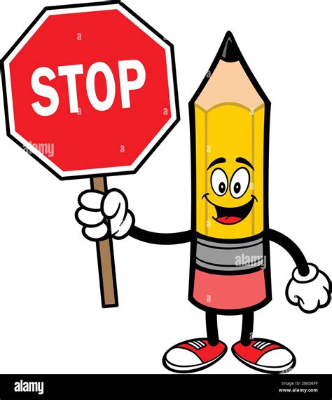 Pencil with Stop Sign- A Cartoon Illustration of a Pencil with a Stop Sign Stock Vector Image ...