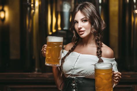 Download Braid Brunette Beer Woman Model Hd Wallpaper By Ivan Kovalev