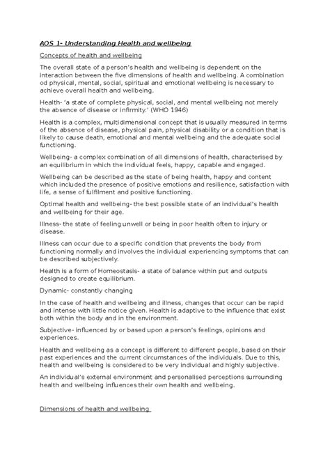 Aos 1 understanding health and wellbeing - AOS 1- Understanding Health