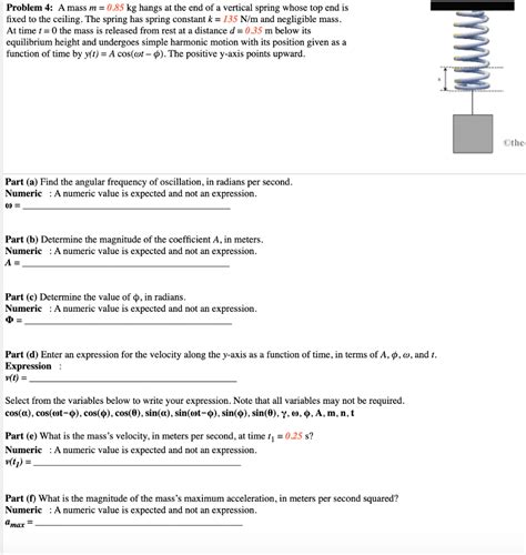 Solved Problem 4 A Mass M 0 85 Kg Hangs At The End Of A Chegg