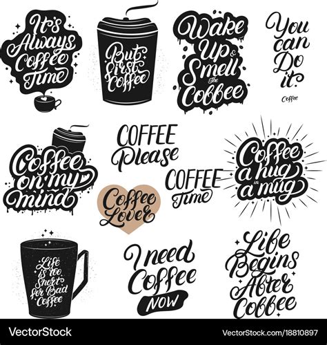 Set Of Hand Drawn Lettering Coffee Quotes Vector Image