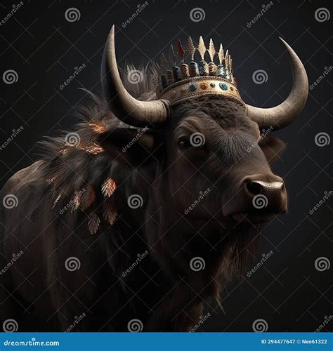 Portrait of a Majestic Buffalo with a Crown Generative AI Stock