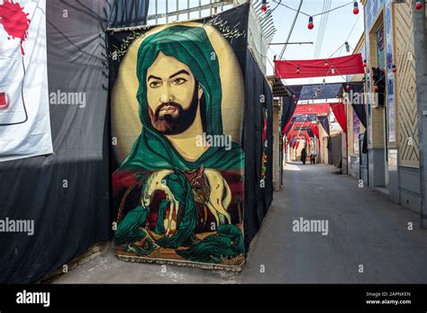 Portrait of Imam Husayn ibn Ali during Muharram month on a street of ...