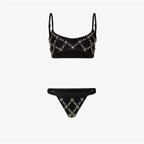 Oceanus Black Thorne Embellished Bikini Set Browns