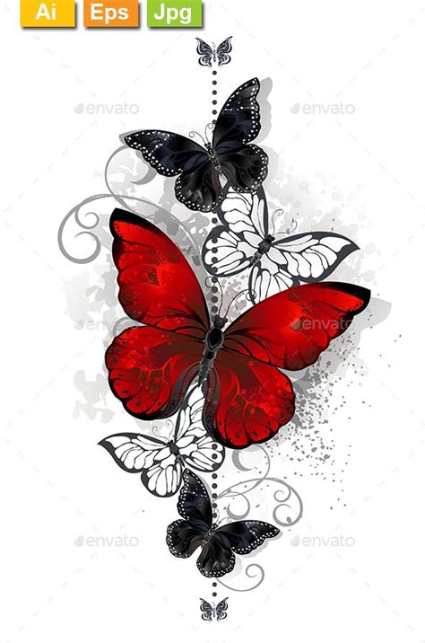 Red and Black Butterfly Tattoo Design