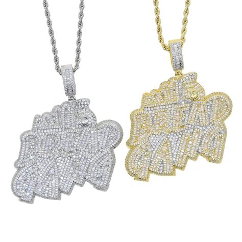 5AAA CZ Hop Hip Ice Out Bling BREAD GANG Pendant Necklace 24k Real