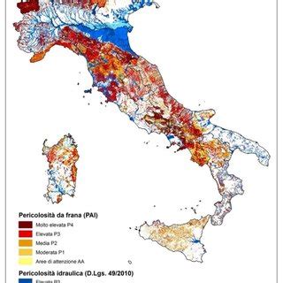 Italia aree con pericolosità da frana e pericolosità idraulica