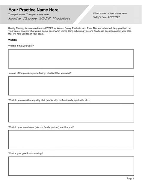 Reality Therapy Wdep Worksheet Editable Fillable Printable Pdf