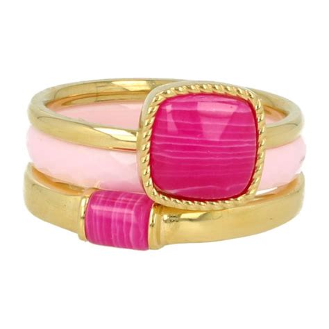 My Bendel Goudkleurige Ringenset Met Rose Stripe Agate Edelsteen