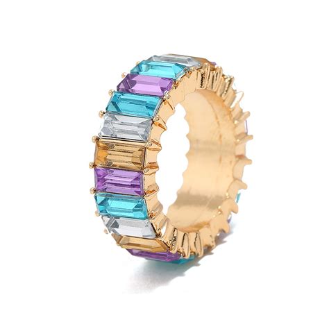 Multi Color Baguette Eternity Stack Ring Wholesale Jr Fashion Accessories