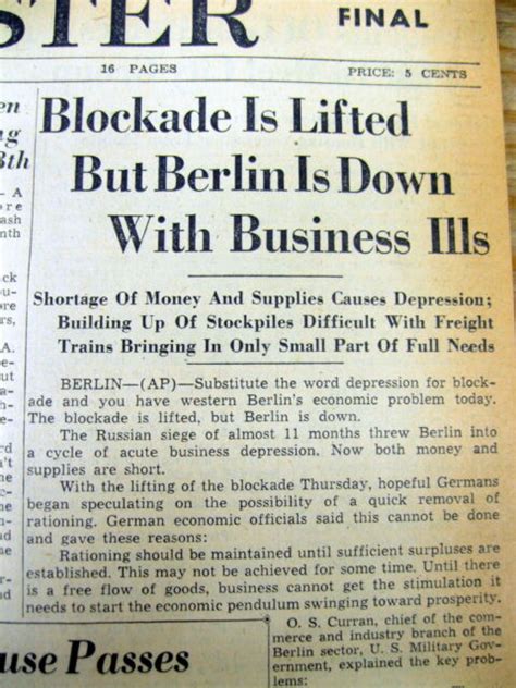 3 1949 Newspapers Cold War Begins Berlin Blockade By Russia Is Lifted