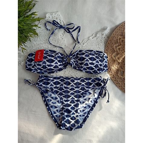 Jual Bk Rxo Biru Navy Coral Bikini Pantai Model Serut Tali