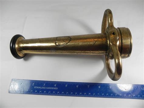 Vtg Elkhart Fire Fighter 10 Brass Fire Hose Nozzle And Handle Lps 200 No