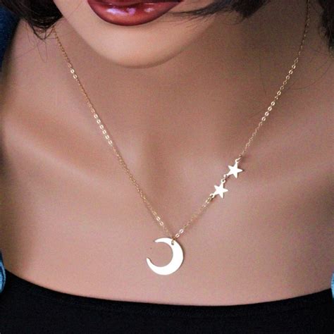 Silver Moon Necklace Aesthetic Moon Star Celestial Astrology Cable Chain Necklace Half Moon