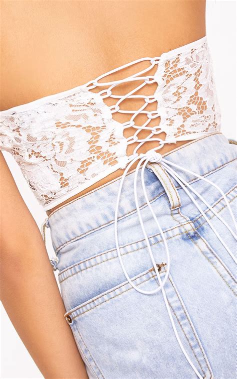 White Lace Corset Crop Top Tops Prettylittlething