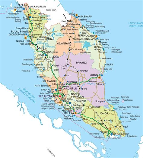 Semenanjung malaysia map - Penisular malaysia map (Selatan-Timur Asia ...