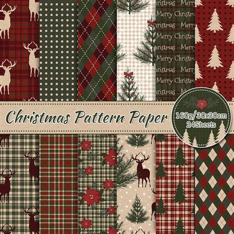 Whaline 24 Pack Christmas Pattern Paper 30x30cm Woodland Merry