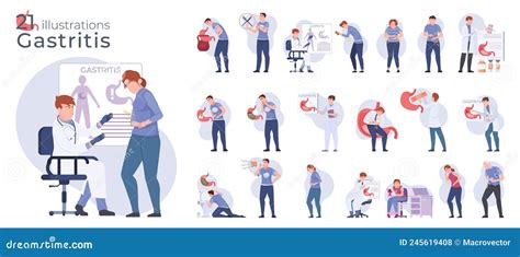 Gastritis Flat Set Cartoon Vector Cartoondealer