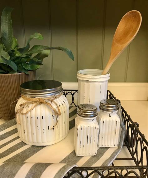 Chalk Paint Containers Shabby Chic Canister Set Rustic Painted Jars