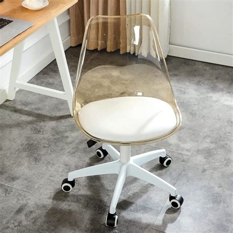 Clear Plastic Desk Chair With Yellow Tint And White Faux Leather Upholstered Cushion Unique